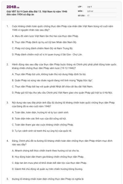 Giải VBT Sử 9 Cánh diều Bài 13. Việt Nam từ năm 1946 đến năm 1954 có đáp án