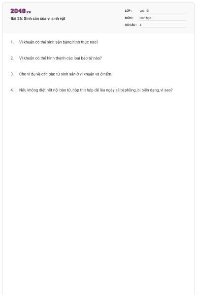 Bài 26: Sinh sản của vi sinh vật