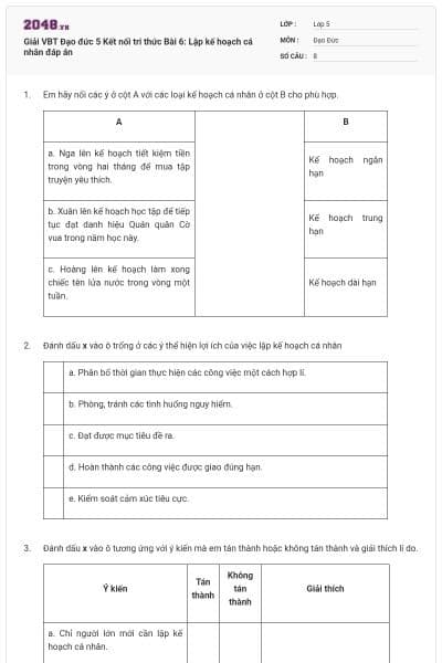 Giải VBT Đạo đức 5 Kết nối tri thức Bài 6: Lập kế hoạch cá nhân đáp án