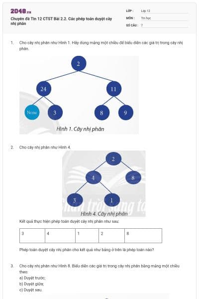 Chuyên đề Tin 12 CTST Bài 2.2. Các phép toán duyệt cây nhị phân