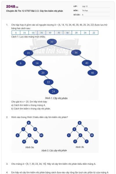 Chuyên đề Tin 12 CTST Bài 2.3. Cây tìm kiếm nhị phân