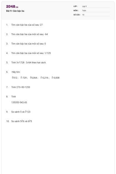 Bài 9: Căn bậc ba