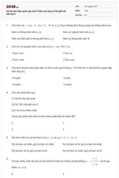 Đề thi thử thpt quốc gia môn Toán cực hay có lời giải chi tiết-Đề 2