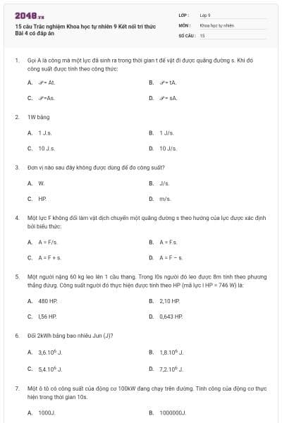 15 câu Trắc nghiệm Khoa học tự nhiên 9 Kết nối tri thức Bài 4 có đáp án