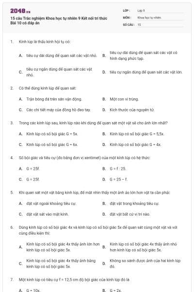 15 câu Trắc nghiệm Khoa học tự nhiên 9 Kết nối tri thức Bài 10 có đáp án