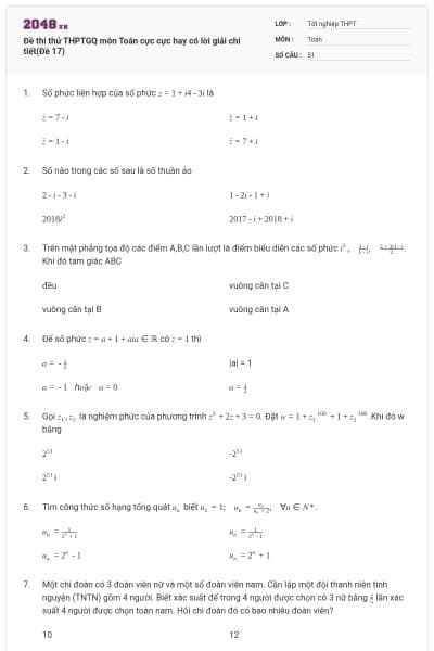 Đề thi thử THPTGQ môn Toán cực cực hay có lời giải chi tiết(Đề 17)