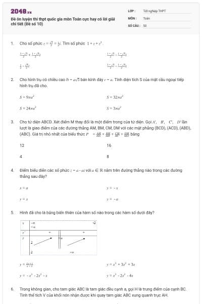 Đề ôn luyện thi thpt quốc gia môn Toán cực hay có lời giải chi tiết (Đề số 10)