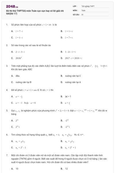 Đề thi thử THPTGQ môn Toán cực cực hay có lời giải chi tiết(Đề 17)