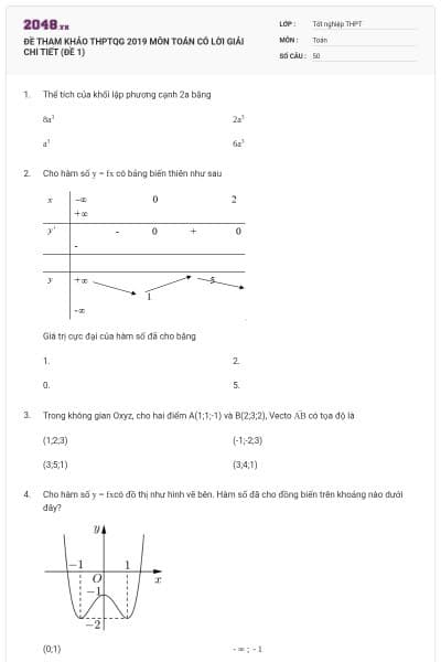 ĐỀ THAM KHẢO THPTQG 2019 MÔN TOÁN CÓ LỜI GIẢI CHI TIẾT (ĐỀ 1)