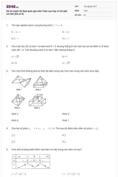 Đề ôn luyện thi thpt quốc gia môn Toán cực hay có lời giải chi tiết (Đề số 8)