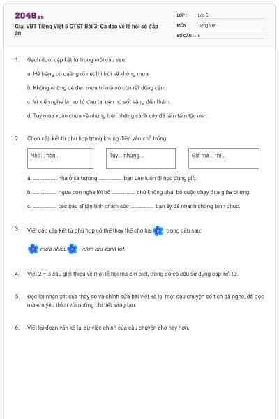 Giải VBT Tiếng Việt 5 CTST Bài 3: Ca dao về lễ hội có đáp án