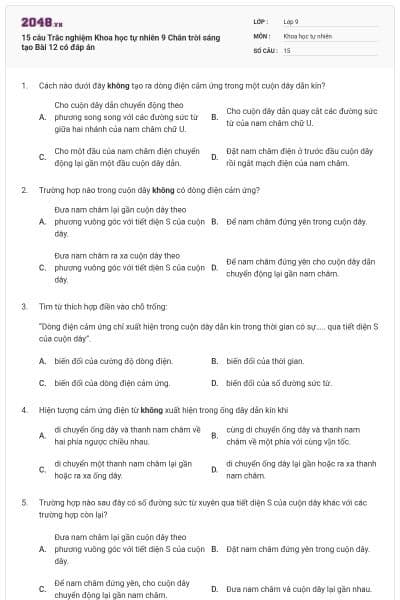15 câu Trắc nghiệm Khoa học tự nhiên 9 Chân trời sáng tạo Bài 12 có đáp án