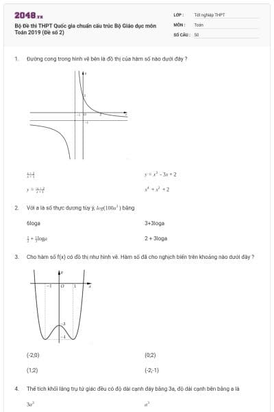 Bộ Đề thi THPT Quốc gia chuẩn cấu trúc Bộ Giáo dục môn Toán 2019 (Đề số 2)