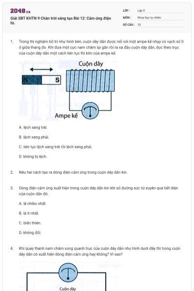 Giải SBT KHTN 9 Chân trời sáng tạo Bài 12: Cảm ứng điện từ.