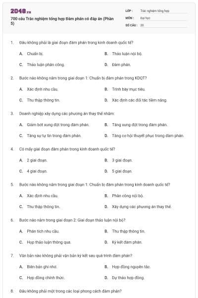 700 câu Trắc nghiệm tổng hợp Đàm phán có đáp án (Phần 5)