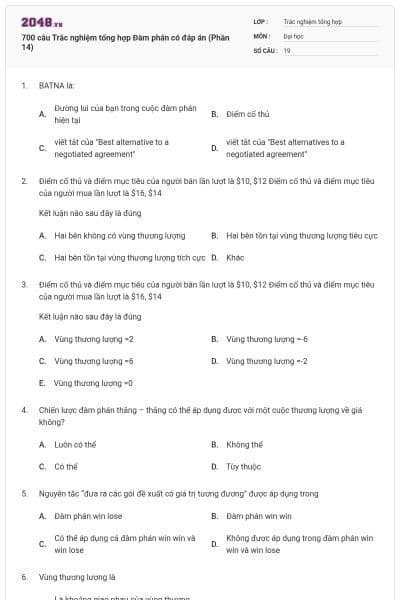 700 câu Trắc nghiệm tổng hợp Đàm phán có đáp án (Phần 14)