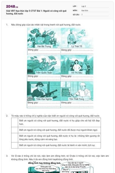 Giải VBT Đạo Đức lớp 5 CTST Bài 1: Người có công với quê hương, đất nước