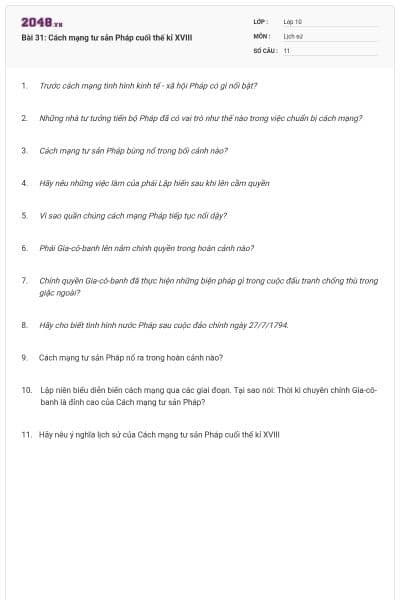 Bài 31: Cách mạng tư sản Pháp cuối thế kỉ XVIII