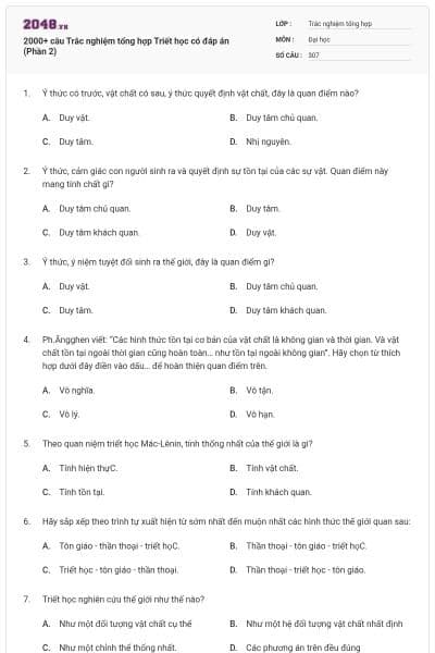2000+ câu Trắc nghiệm tổng hợp Triết học có đáp án (Phần 2)