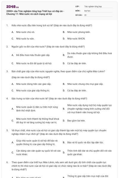 2000+ câu Trắc nghiệm tổng hợp Triết học có đáp án - Chương 11: Nhà nước và cách mạng xã hội