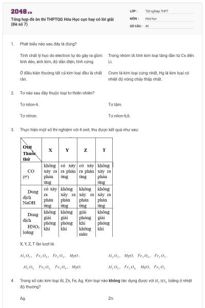 Tổng hợp đề ôn thi THPTQG Hóa Học cực hay có lời giải (Đề số 7)