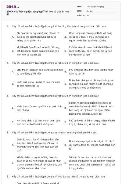 2000+ câu Trắc nghiệm tổng hợp Triết học có đáp án - Đề 40