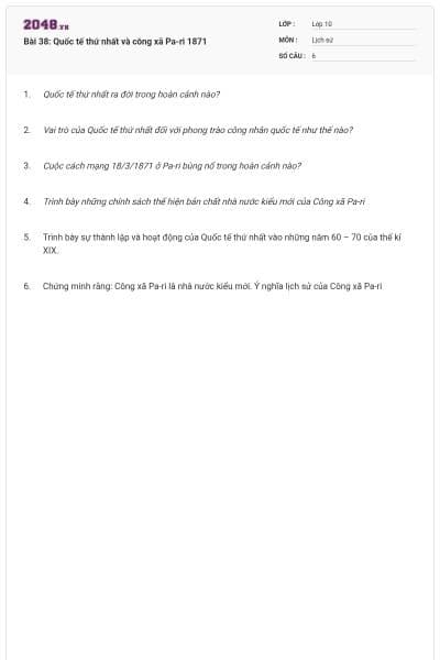 Bài 38: Quốc tế thứ nhất và công xã Pa-ri 1871