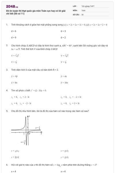 Đề ôn luyện thi thpt quốc gia môn Toán cực hay có lời giải chi tiết (Đề số 11)