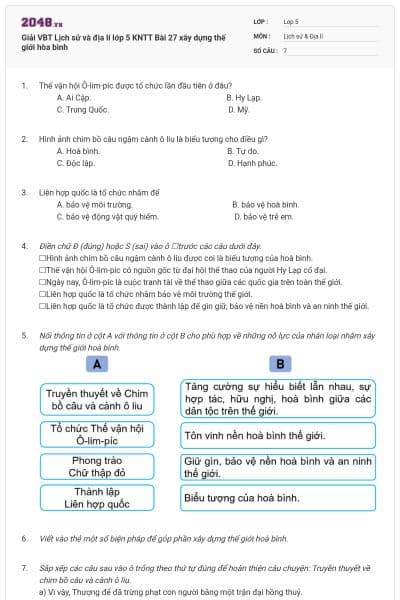 Giải VBT Lịch sử và địa lí lớp 5 KNTT Bài 27 xây dựng thế giới hòa bình