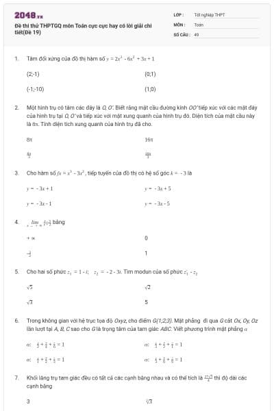 Đề thi thử THPTGQ môn Toán cực cực hay có lời giải chi tiết(Đề 19)