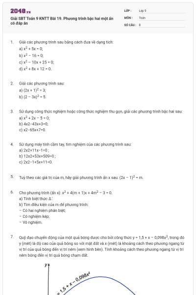 Giải SBT Toán 9 KNTT Bài 19. Phương trình bậc hai một ẩn có đáp án