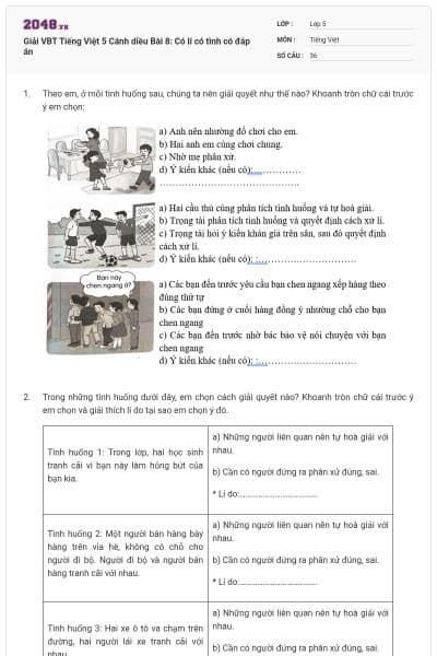 Giải VBT Tiếng Việt 5 Cánh diều Bài 8: Có lí có tình có đáp án