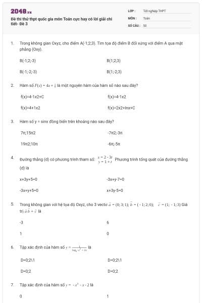 Đề thi thử thpt quốc gia môn Toán cực hay có lời giải chi tiết- Đề 3