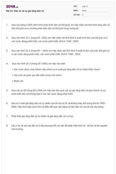 Bài 22: Dân số và sự gia tăng dân số