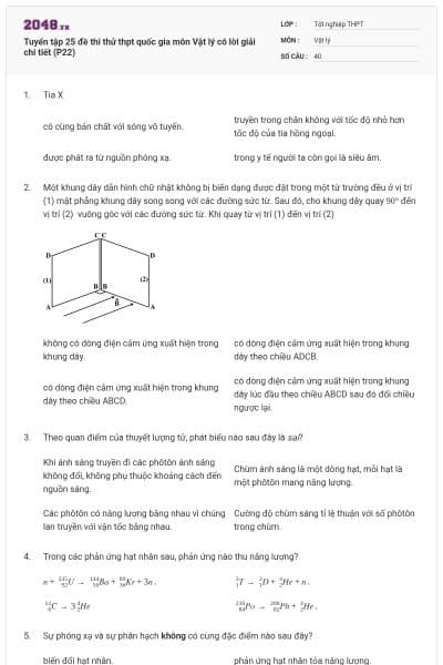 Tuyển tập 25 đề thi thử thpt quốc gia môn Vật lý có lời giải chi tiết (P22)