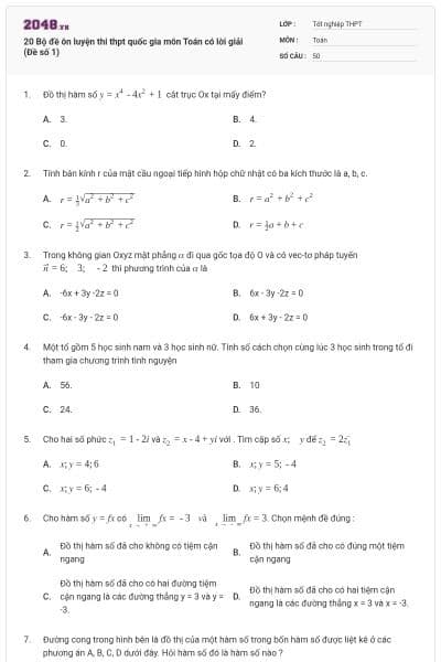 20 Bộ đề ôn luyện thi thpt quốc gia môn Toán có lời giải (Đề số 1)