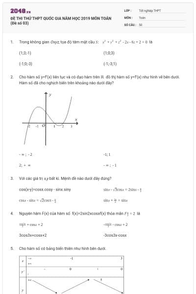 ĐỀ THI THỬ THPT QUỐC GIA NĂM HỌC 2019 MÔN TOÁN (Đề số 03)