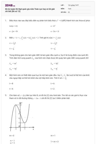 Đề ôn luyện thi thpt quốc gia môn Toán cực hay có lời giải chi tiết (Đề số 13)