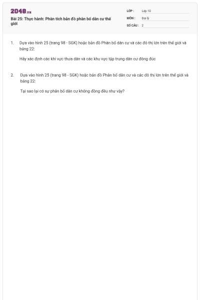 Bài 25: Thực hành: Phân tích bản đồ phân bố dân cư thế giới