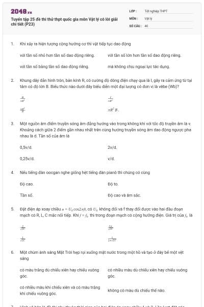 Tuyển tập 25 đề thi thử thpt quốc gia môn Vật lý có lời giải chi tiết (P23)