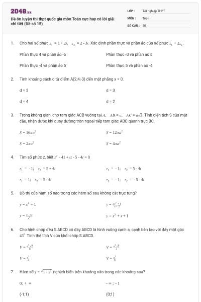 Đề ôn luyện thi thpt quốc gia môn Toán cực hay có lời giải chi tiết (Đề số 15)