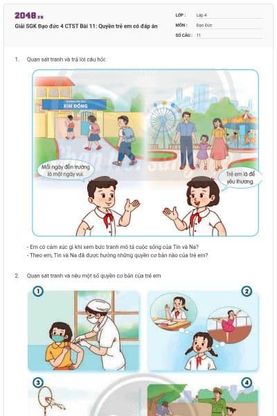 Giải SGK Đạo đức 4 CTST Bài 11: Quyền trẻ em có đáp án
