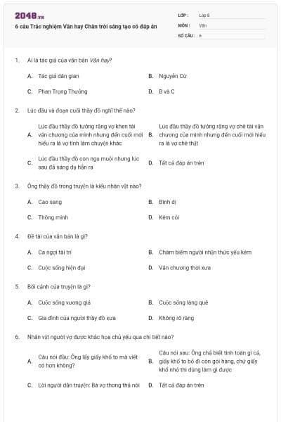 6 câu Trắc nghiệm Văn hay Chân trời sáng tạo có đáp án