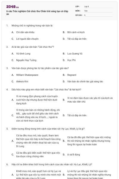 6 câu Trắc nghiệm Cái chúc thư Chân trời sáng tạo có đáp án