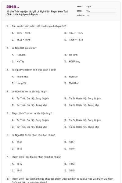 10 câu Trắc nghiệm tác giả Lê Ngô Cát - Phạm Đình Toái Chân trời sáng tạo có đáp án
