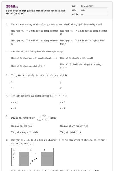 Đề ôn luyện thi thpt quốc gia môn Toán cực hay có lời giải chi tiết (Đề số 16)