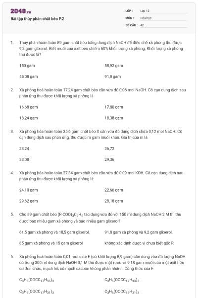 Bài tập thủy phân chất béo P.2