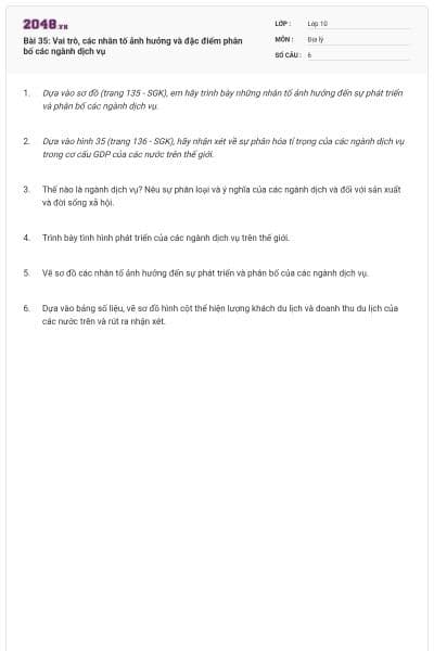 Bài 35: Vai trò, các nhân tố ảnh hưởng và đặc điểm phân bố các ngành dịch vụ
