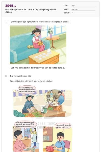 Giải SGK Đạo đức 4 KNTT Bài 8: Quý trọng đồng tiền có đáp án