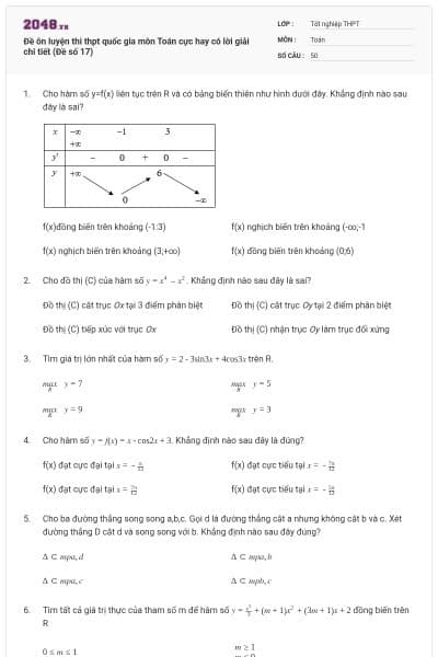 Đề ôn luyện thi thpt quốc gia môn Toán cực hay có lời giải chi tiết (Đề số 17)
